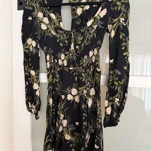 Reformation Black Mini Dress with Floral Print